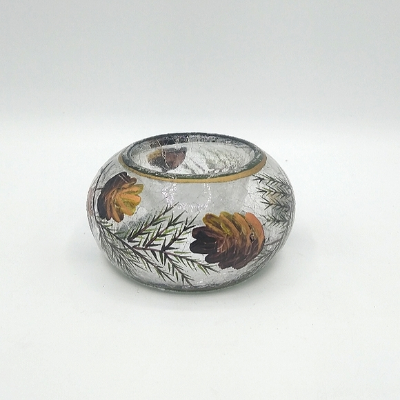 Yankee Candle Hand Painted Crackle Glass Pinecone Votive Tea Light Candle Holder